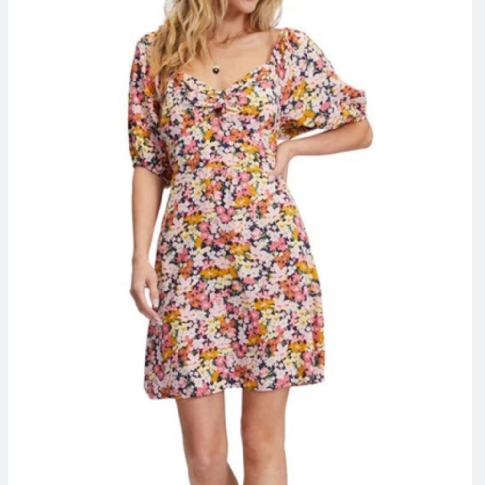 NWOT Billabong Sweetheart Neckline Puff Sleeve Floral Mini Dress - Picture 6 of 15